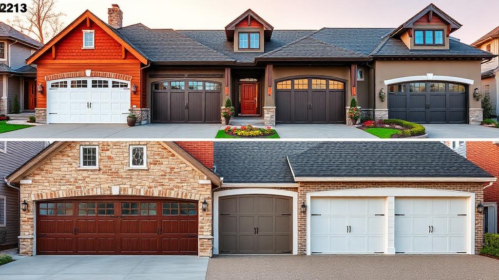 Various garage door styles on beautiful homes showing different design options